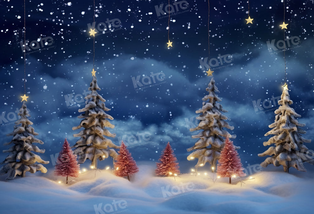 Kate Christmas Trees Star Snowy Night Backdrop Designed by Chain Photography -UK