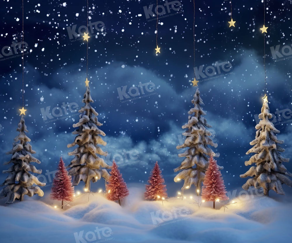Kate Christmas Trees Star Snowy Night Backdrop Designed by Chain Photography -UK