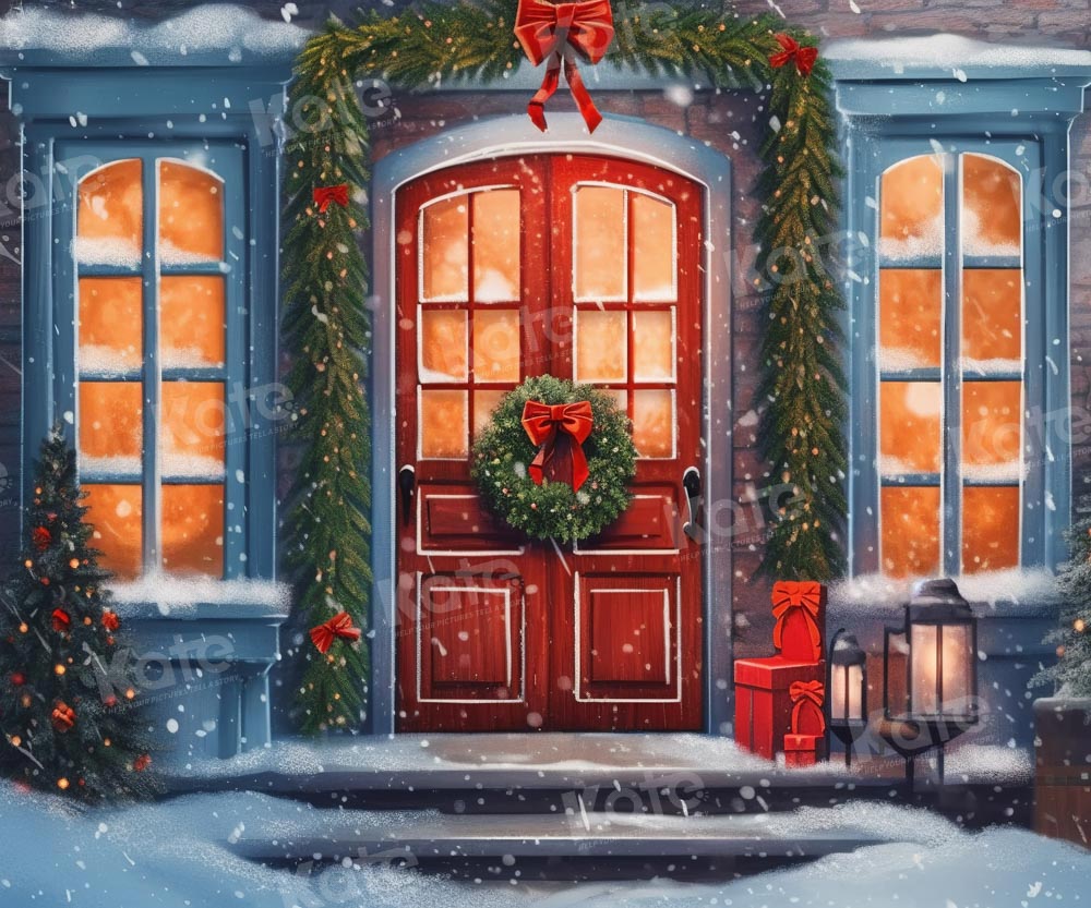 Kate Christmas Red door Snowy Night Backdrop Designed by Chain Photography -UK