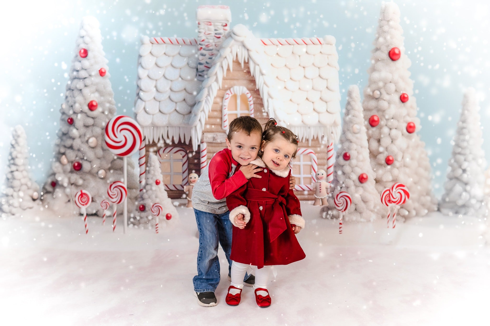 Kate Christmas Candy Snow House Backdrop+White Snow Floor Backdrop -UK