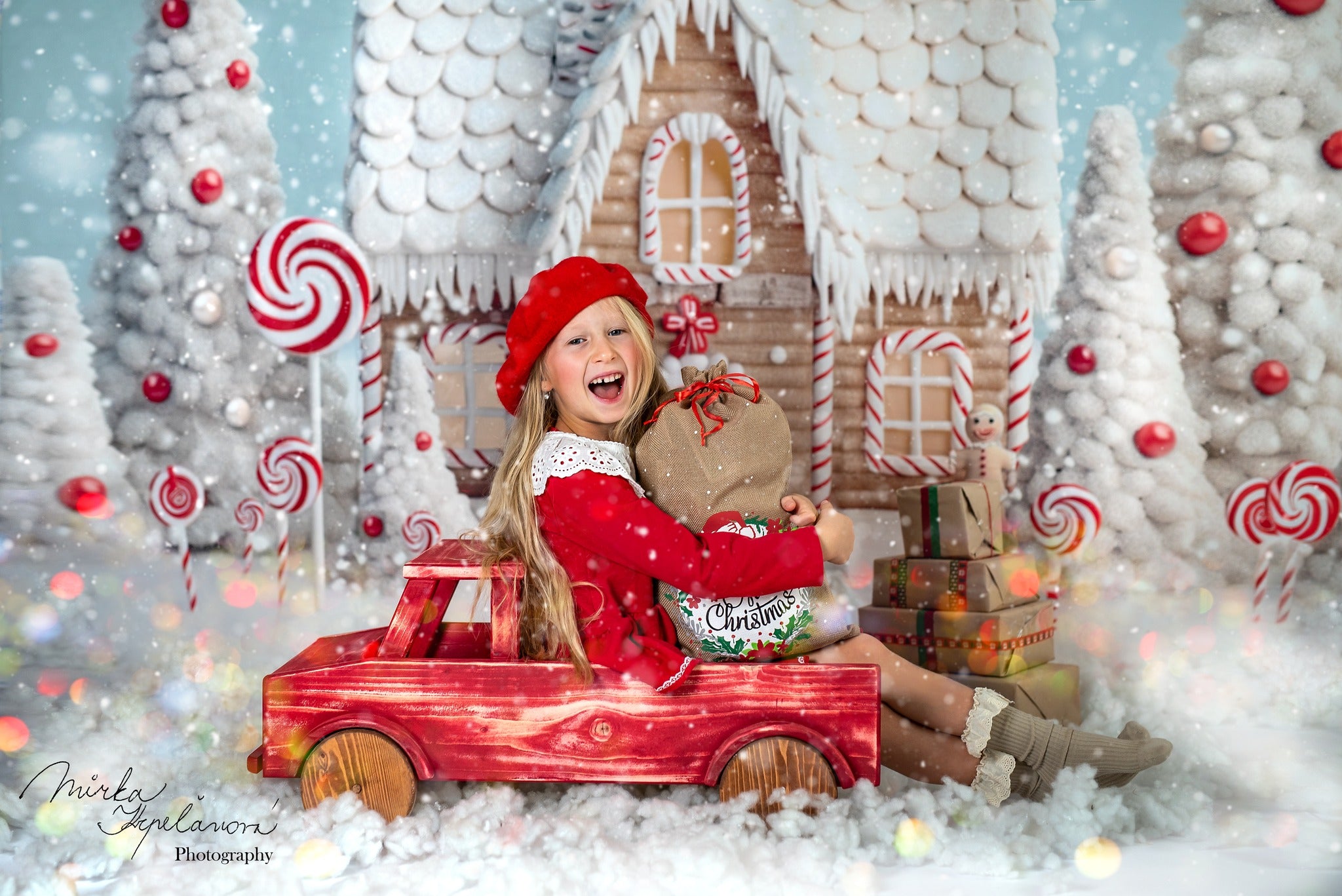 Kate Christmas Winter Snow Candy House Backdrop Designed by Chain Photography