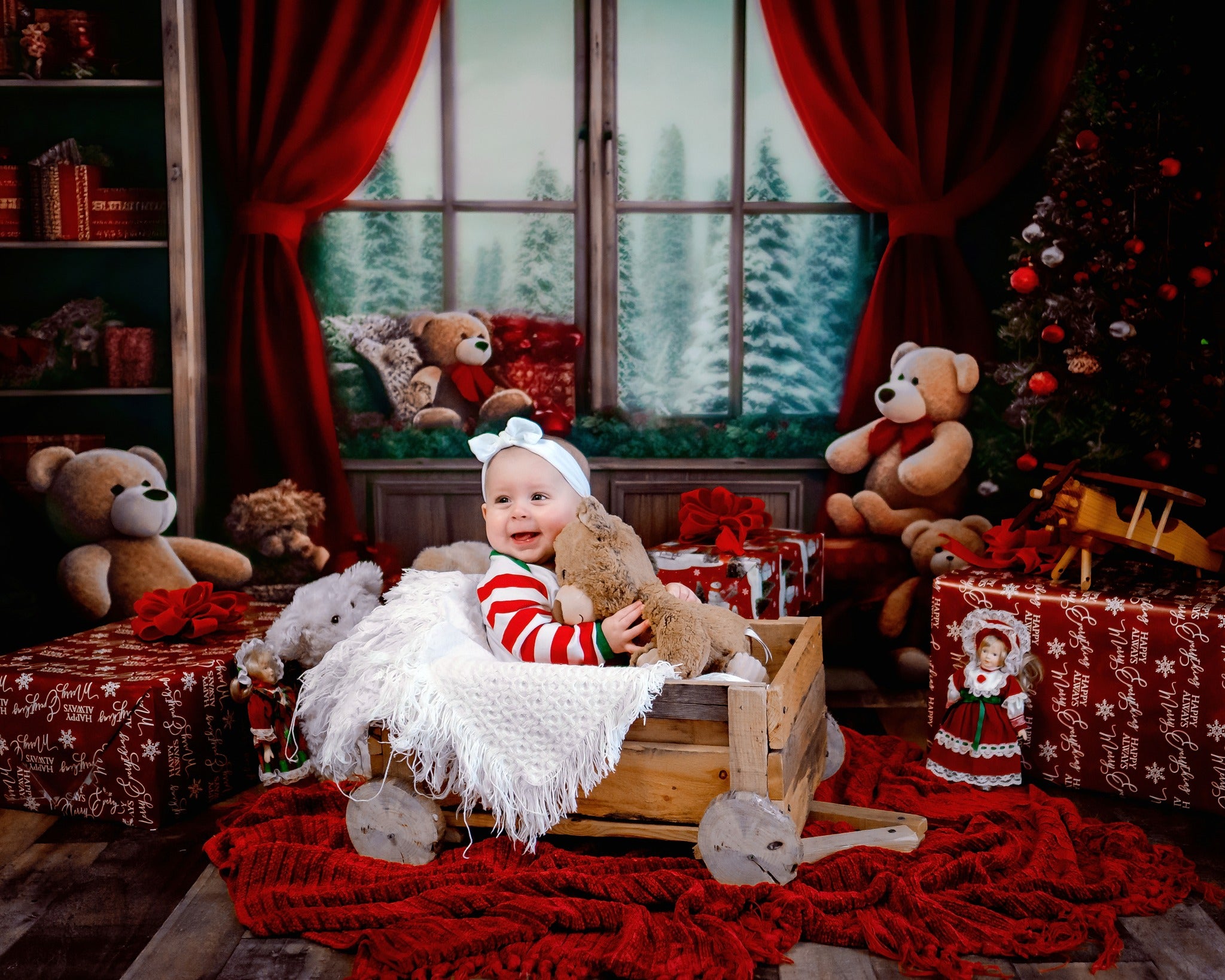 Kate Christmas Room Teddy Bear Window Backdrop Designed by Chain Photography -UK