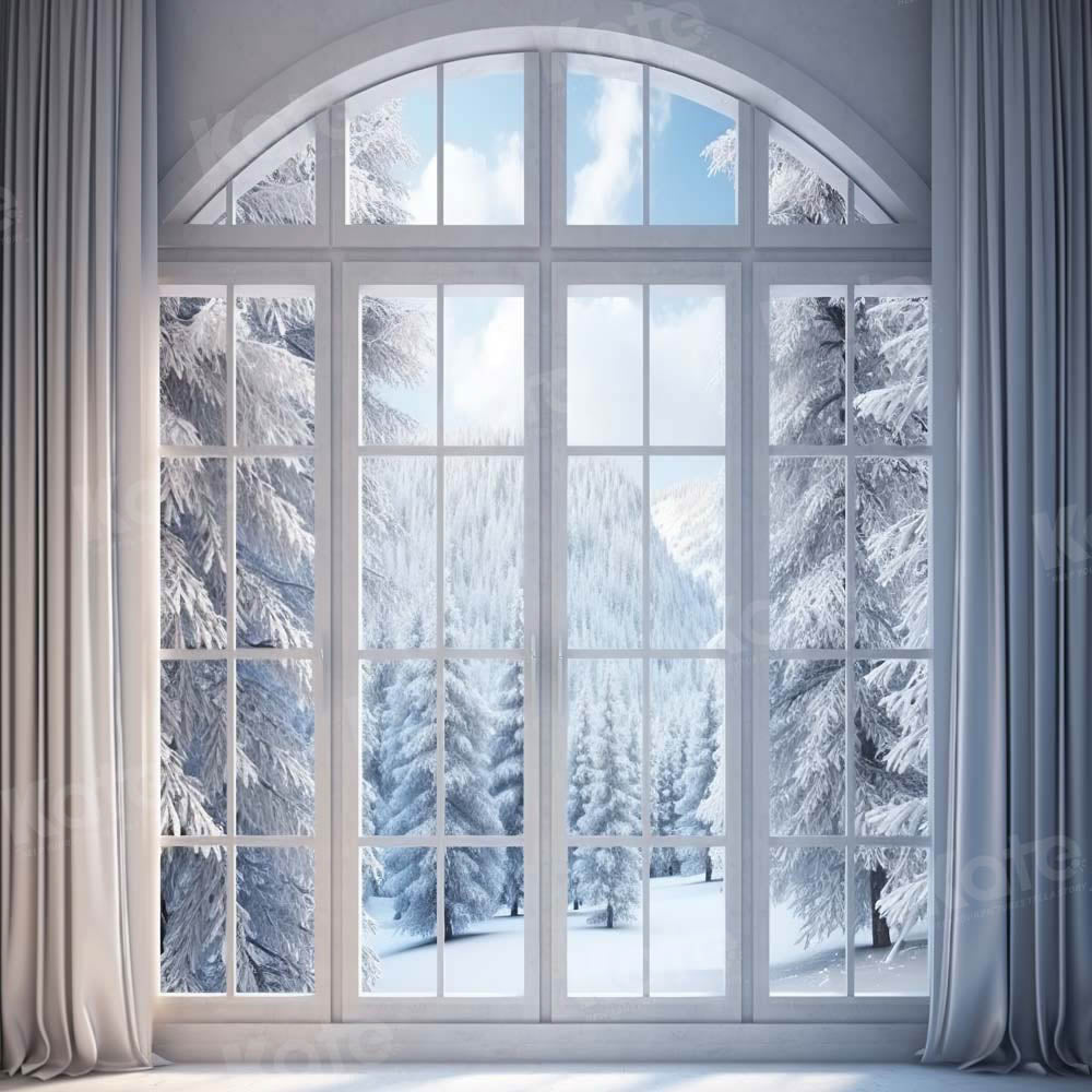 Kate Winter Window Snowy Trees Backdrop Designed by Chain Photography -UK