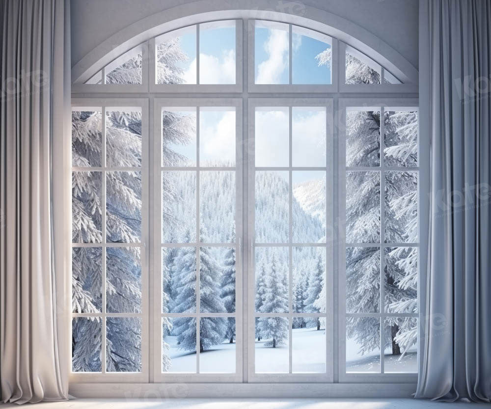 Kate Winter Window Snowy Trees Backdrop Designed by Chain Photography -UK