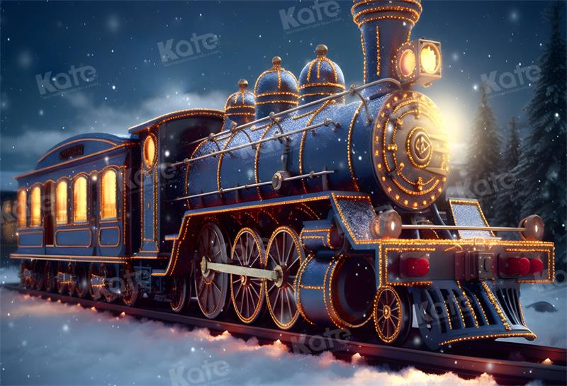 Kate Christmas Train Snowy Night Backdrop for Photography