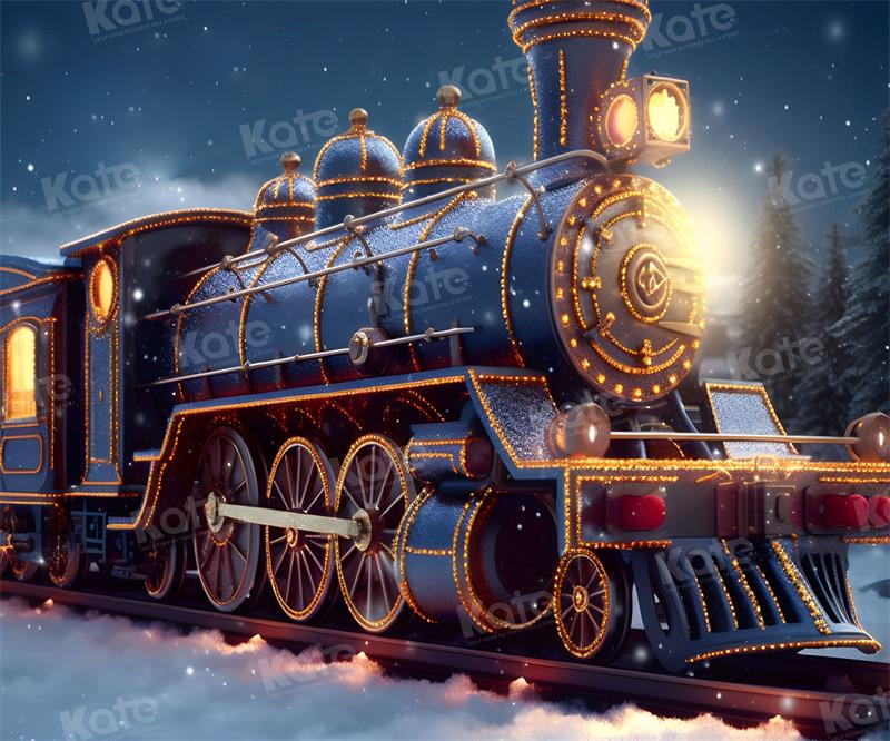 Kate Christmas Train Snowy Night Backdrop for Photography