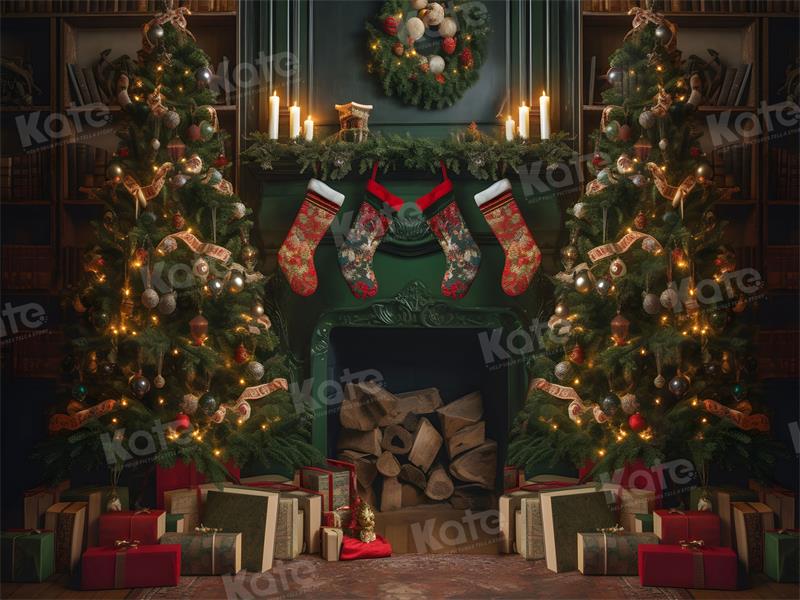 Kate Christmas Fireplace Gift Room Backdrop for Photography -UK