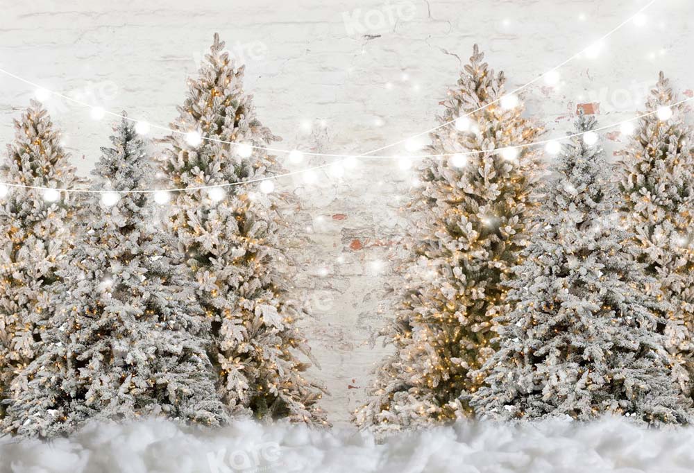 Kate Christmas Trees Snowy Garden Wall Backdrop for Photography