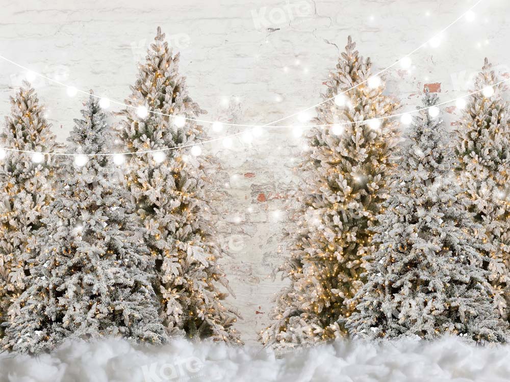 Kate Christmas Trees Snowy Garden Wall Backdrop for Photography