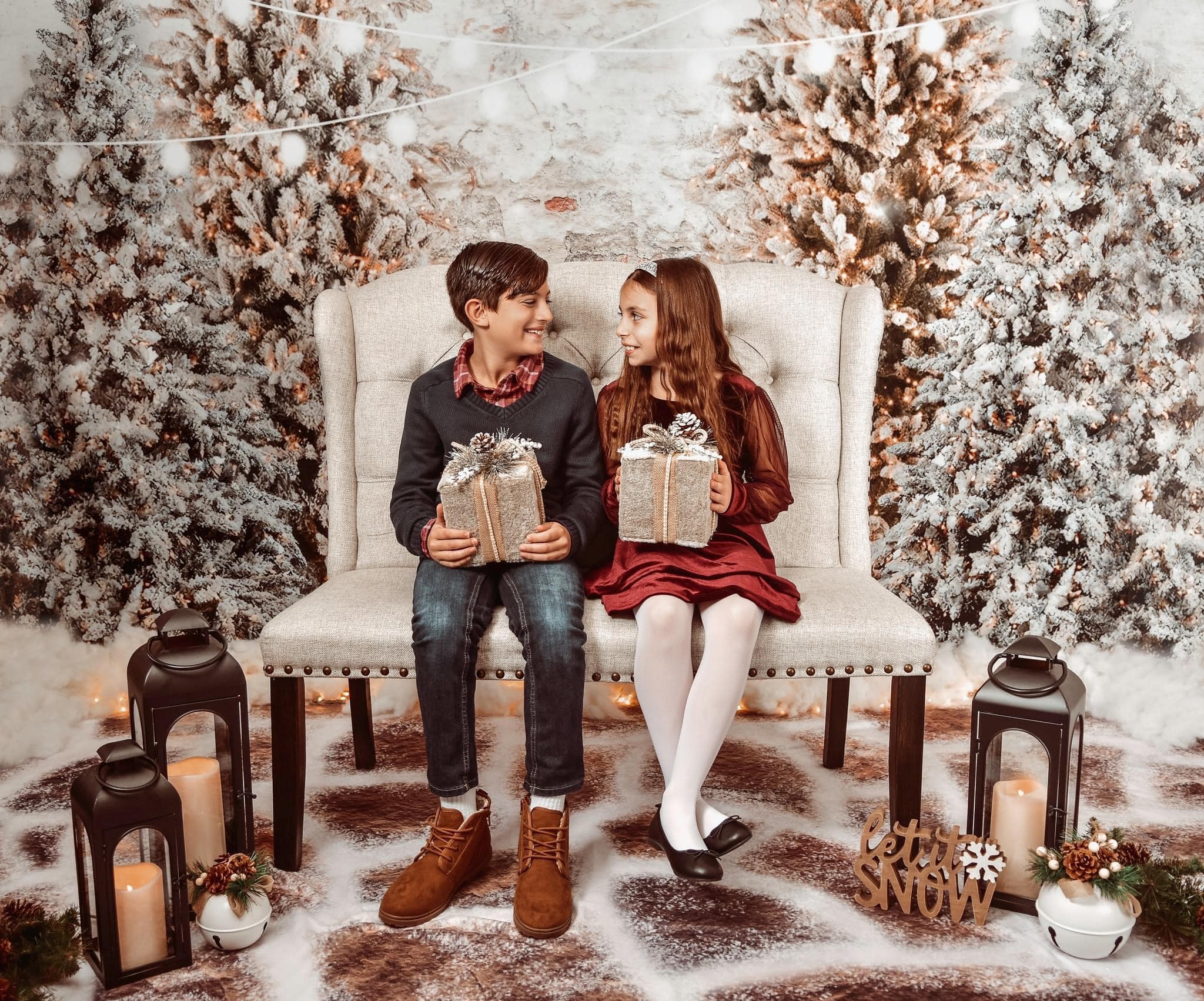 Kate Christmas Trees Snowy Garden Wall Backdrop for Photography -UK