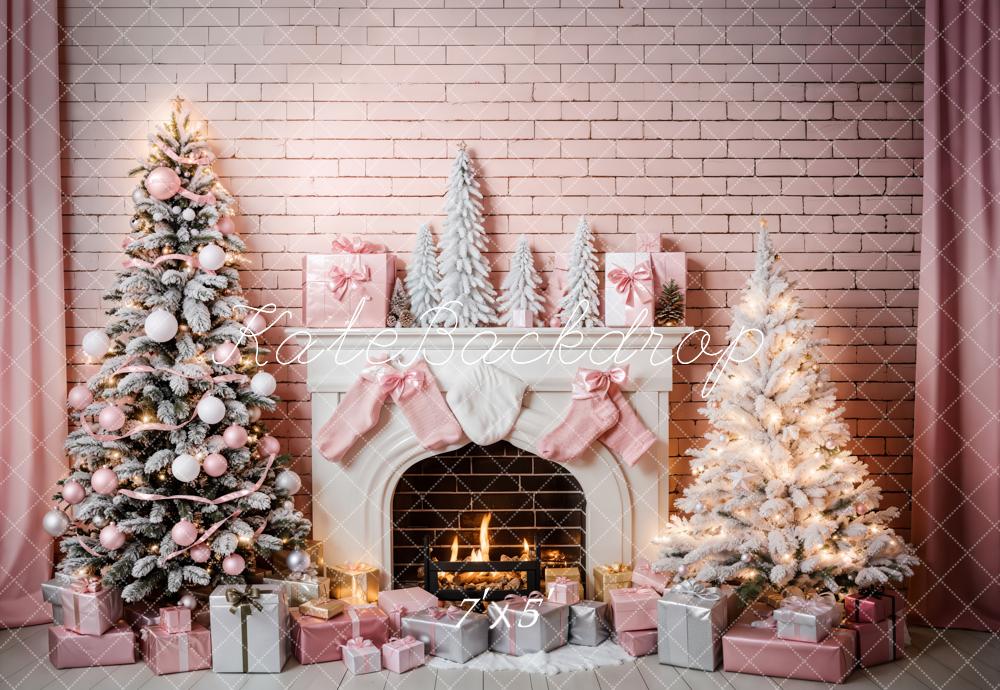 Kate Christmas Pink Room Fireplace Backdrop for Photography -UK