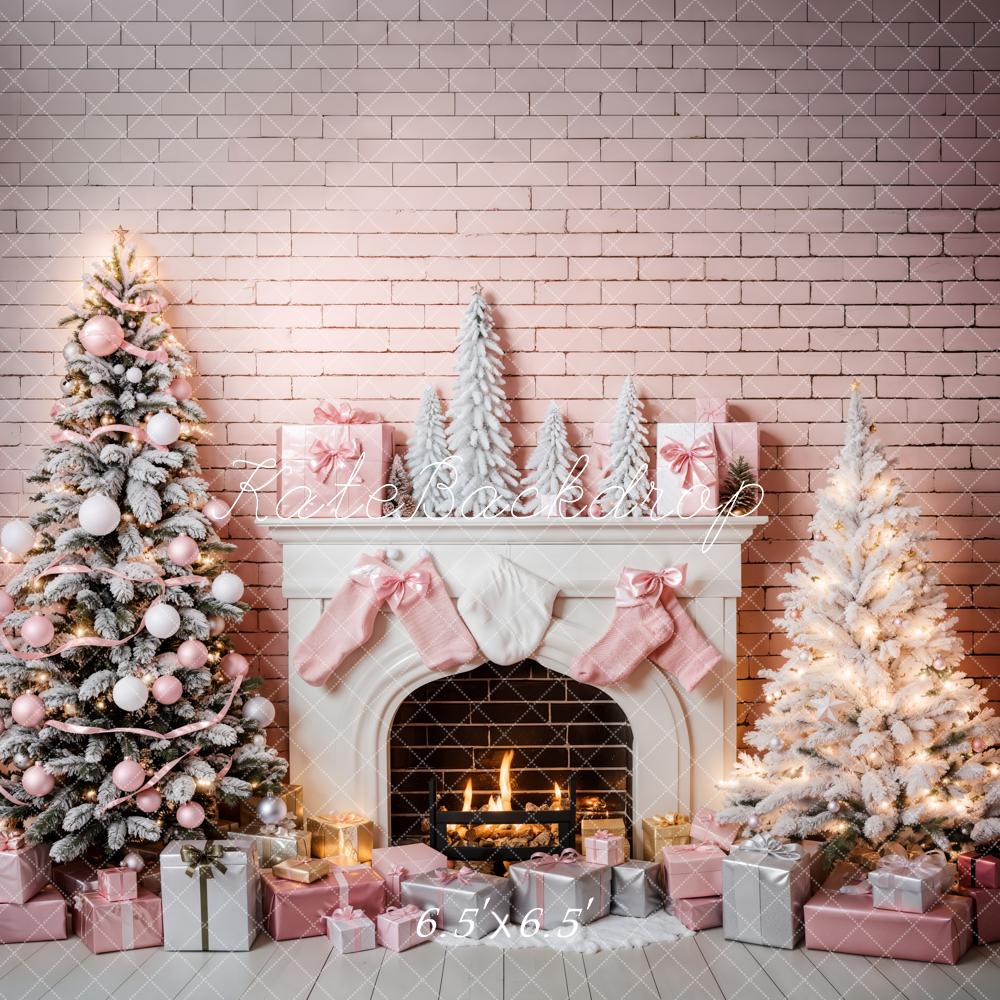 Kate Christmas Pink Room Fireplace Backdrop for Photography -UK