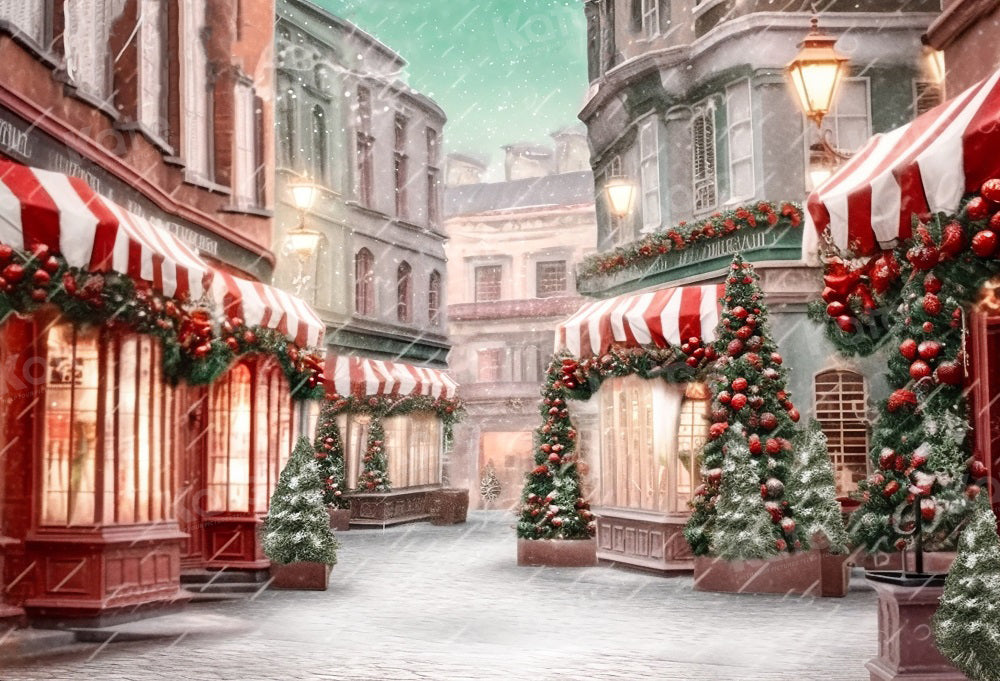 Kate Christmas Shop Store Snow Street Backdrop for Photography -UK