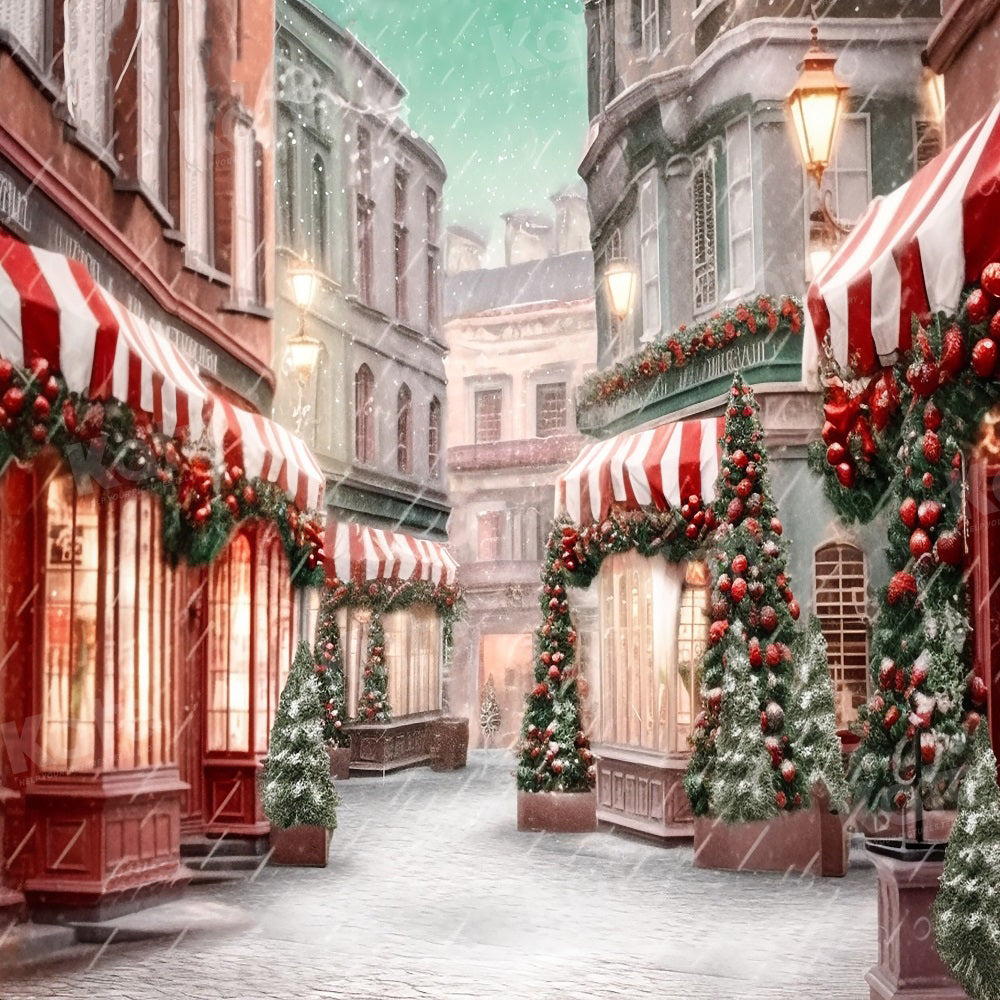 Kate Christmas Shop Store Snow Street Backdrop for Photography -UK