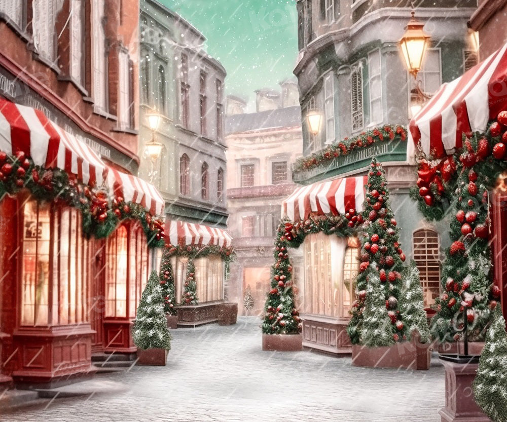 Kate Christmas Shop Store Snow Street Backdrop for Photography -UK