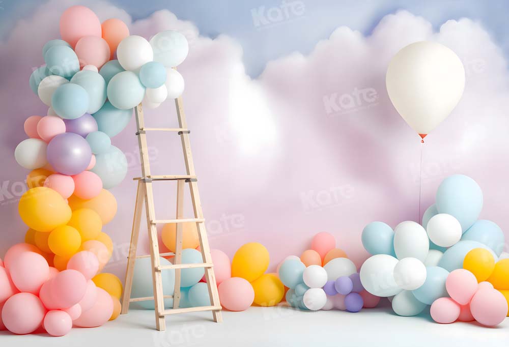Kate Balloon Summer Birthday Cake Smash Cloud Fleece Backdrop Designed by Chain Photography -UK