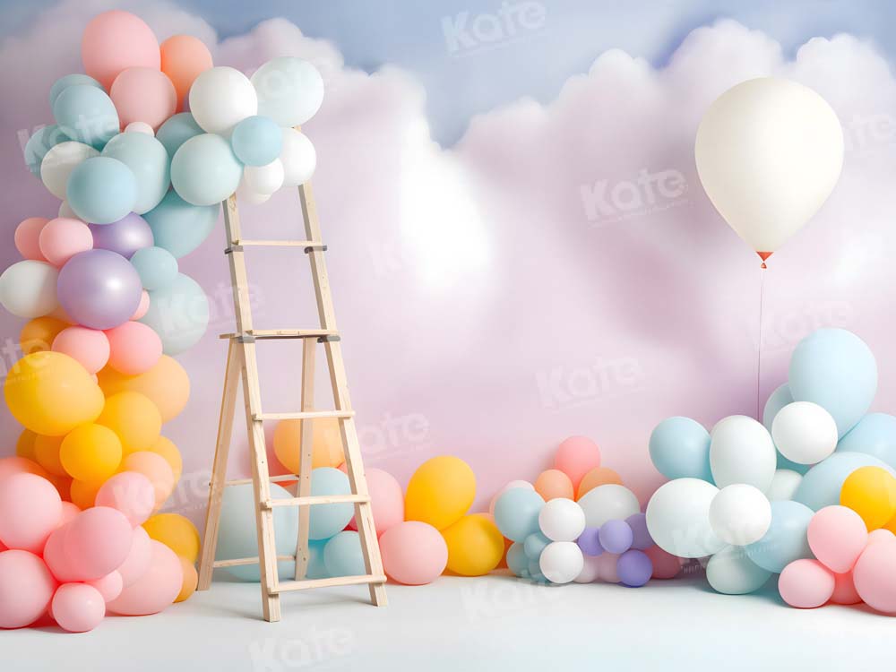 Kate Balloon Summer Birthday Cake Smash Cloud Fleece Backdrop Designed by Chain Photography -UK
