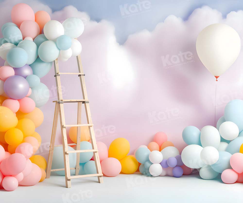 Kate Balloon Summer Birthday Cake Smash Cloud Fleece Backdrop Designed by Chain Photography -UK