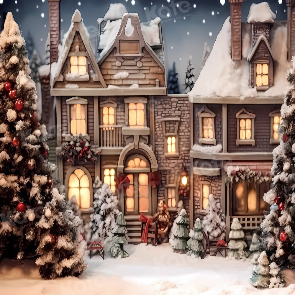 Kate Christmas Snowy Town Tree Backdrop for Photography -UK