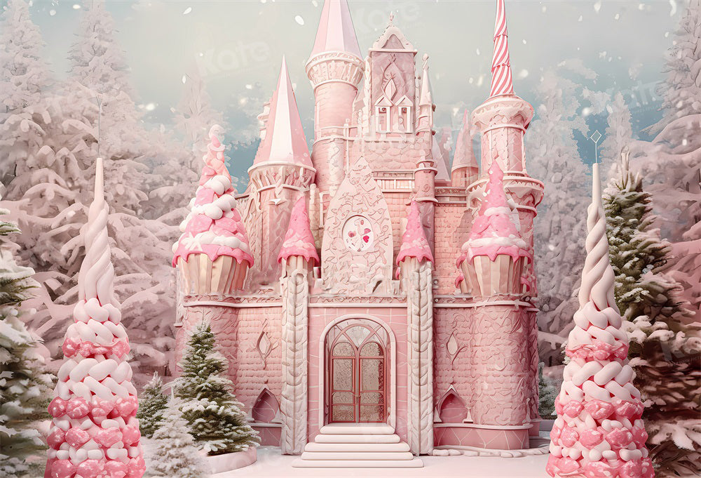 Kate Christmas Pink Town Castle Backdrop for Photography -UK