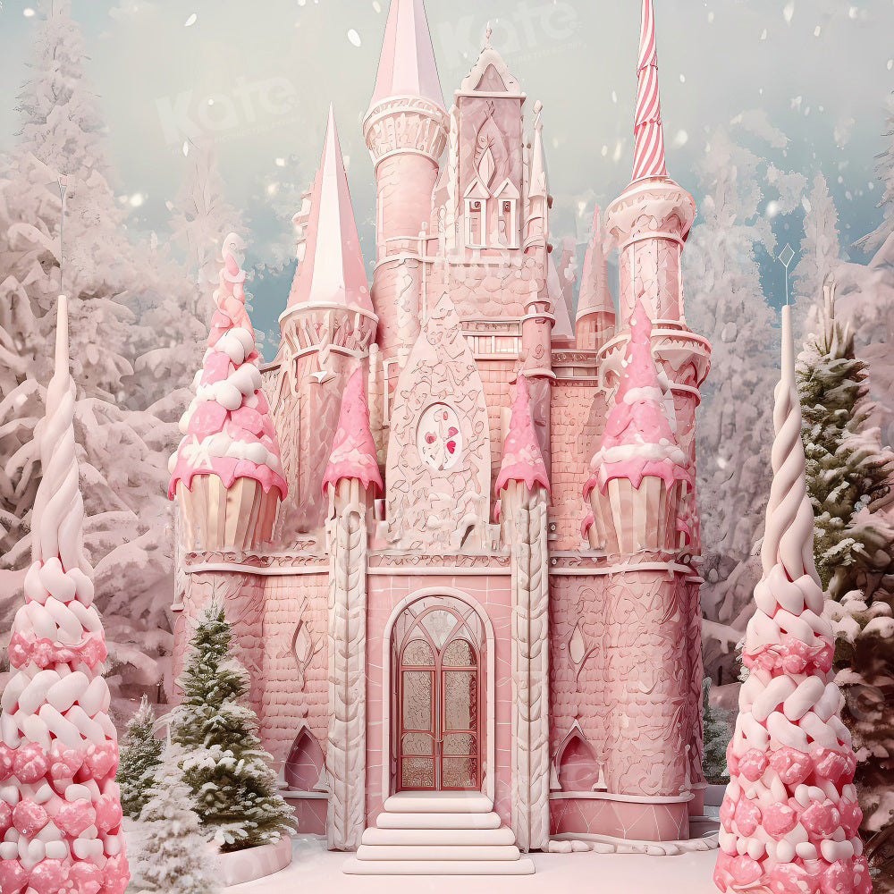 Kate Christmas Pink Town Castle Backdrop for Photography -UK