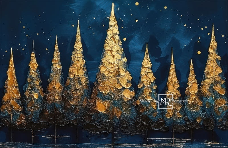 Kate Blue&Gold Holiday Trees Backdrop Designed by Mandy Ringe Photography -UK