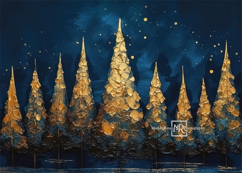 Kate Blue&Gold Holiday Trees Backdrop Designed by Mandy Ringe Photography -UK