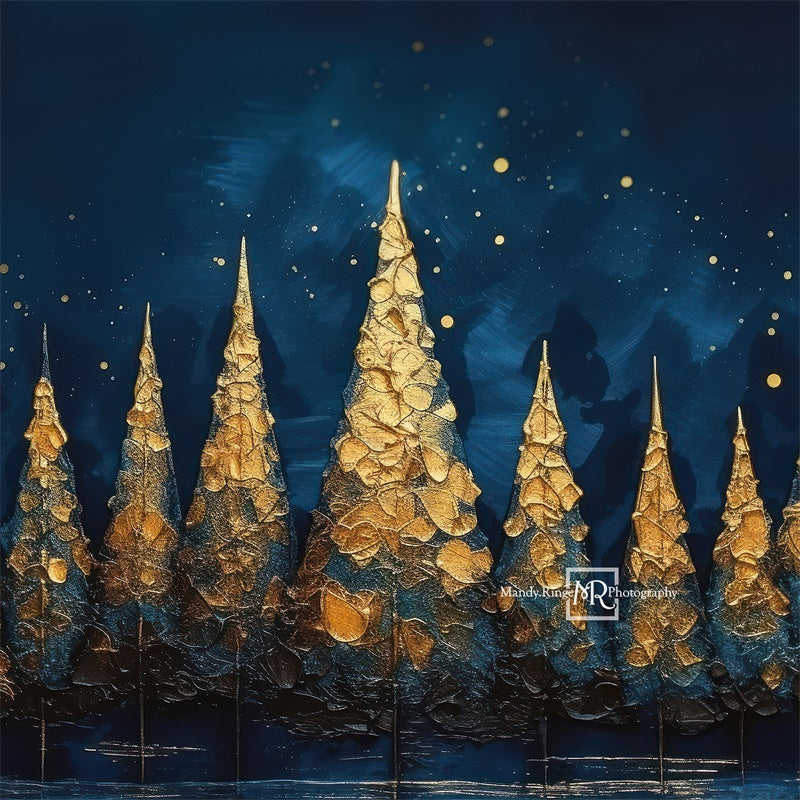 Kate Blue&Gold Holiday Trees Backdrop Designed by Mandy Ringe Photography -UK