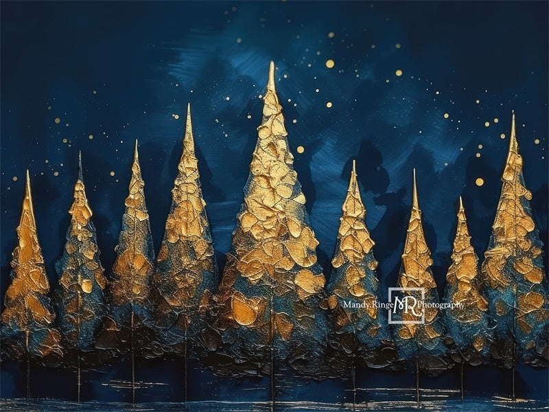Kate Blue&Gold Holiday Trees Backdrop Designed by Mandy Ringe Photography -UK