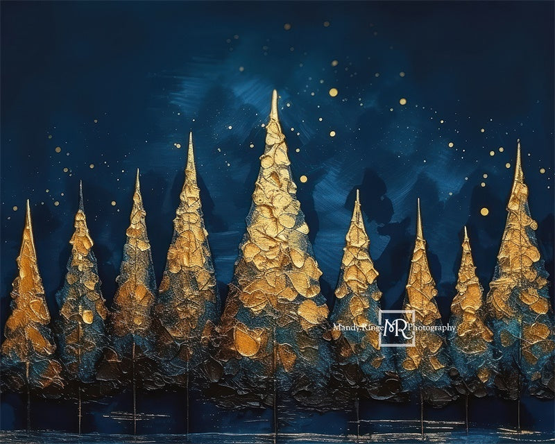 Kate Blue&Gold Holiday Trees Backdrop Designed by Mandy Ringe Photography -UK