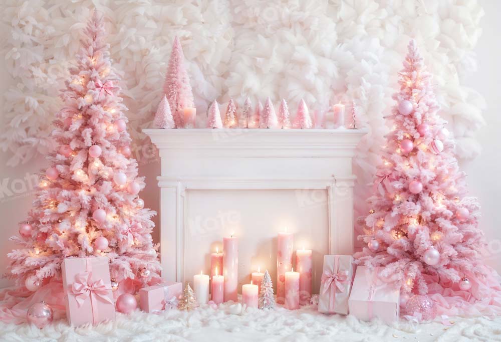 Kate Christmas Pink Fireplace Tree Backdrop Designed by Emetselch -UK