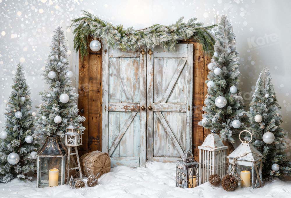 Kate Christmas Barn Door Tree Snow Backdrop Designed by Emetselch -UK