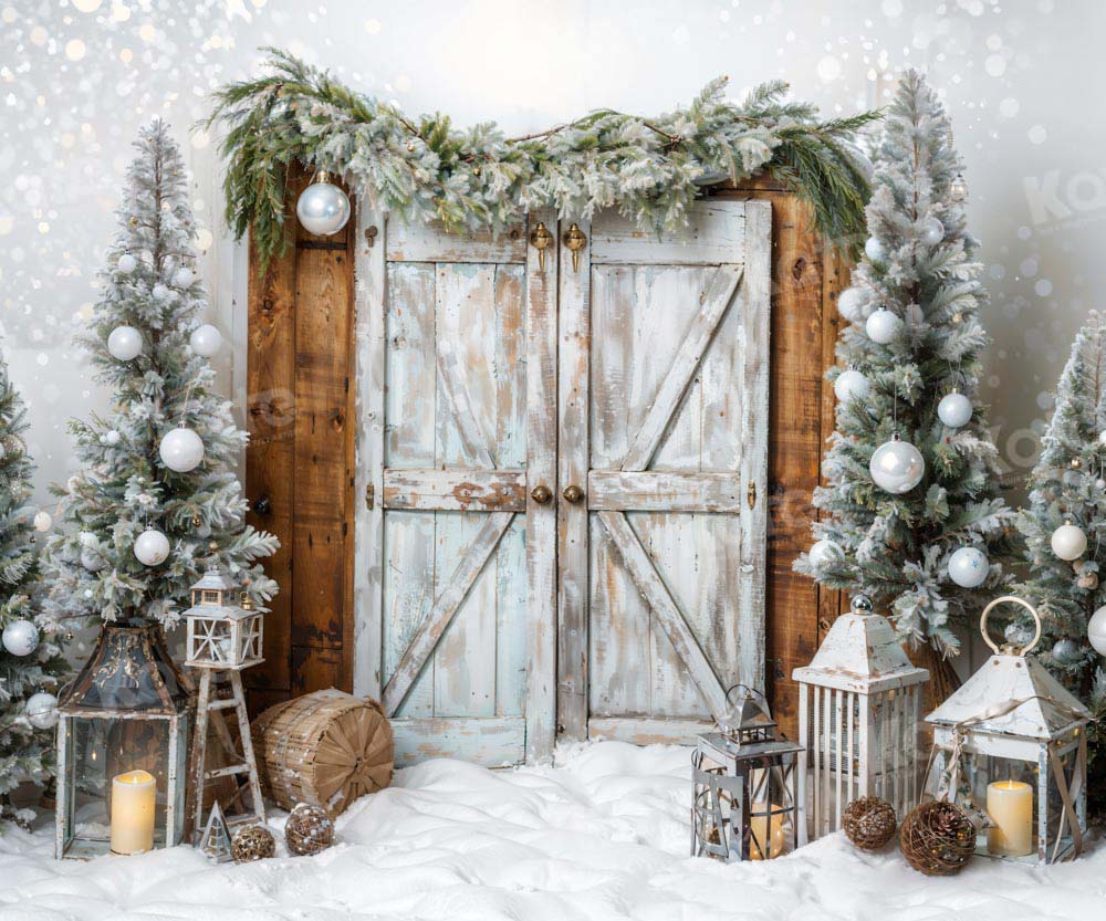Kate Christmas Barn Door Tree Snow Backdrop Designed by Emetselch