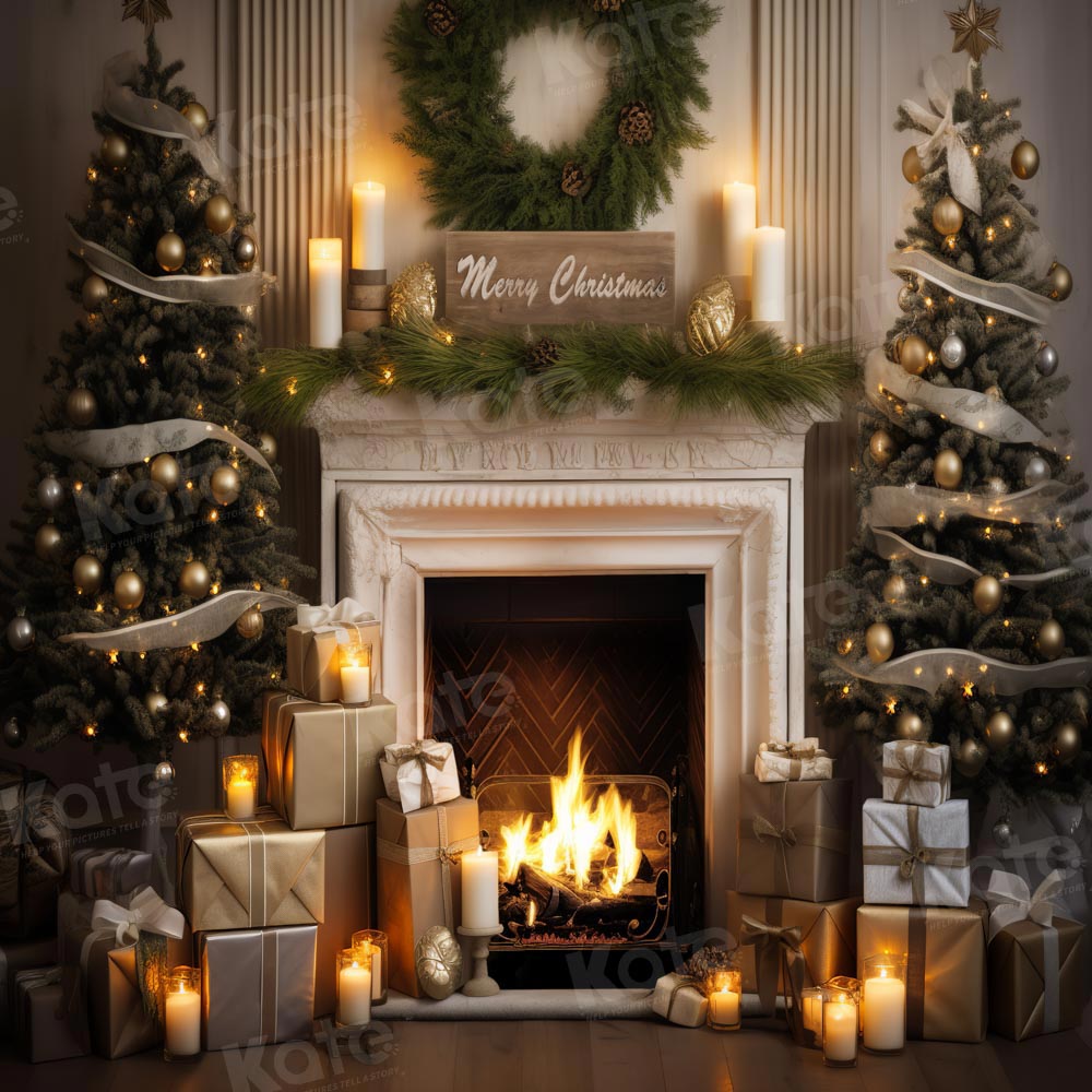 Lightning Deals Kate Merry Christmas Fireplace Gift Tree Backdrop Designed by Emetselch -UK