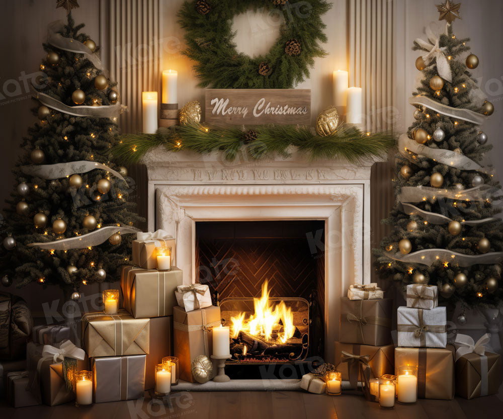 Lightning Deals Kate Merry Christmas Fireplace Gift Tree Backdrop Designed by Emetselch -UK