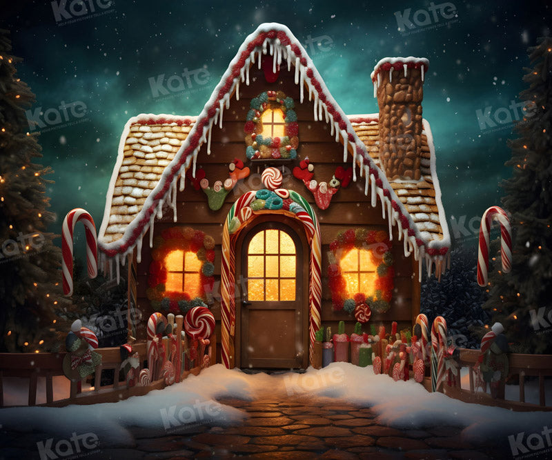 Kate Christmas Gingerbread Candy House Night Backdrop for Photography -UK