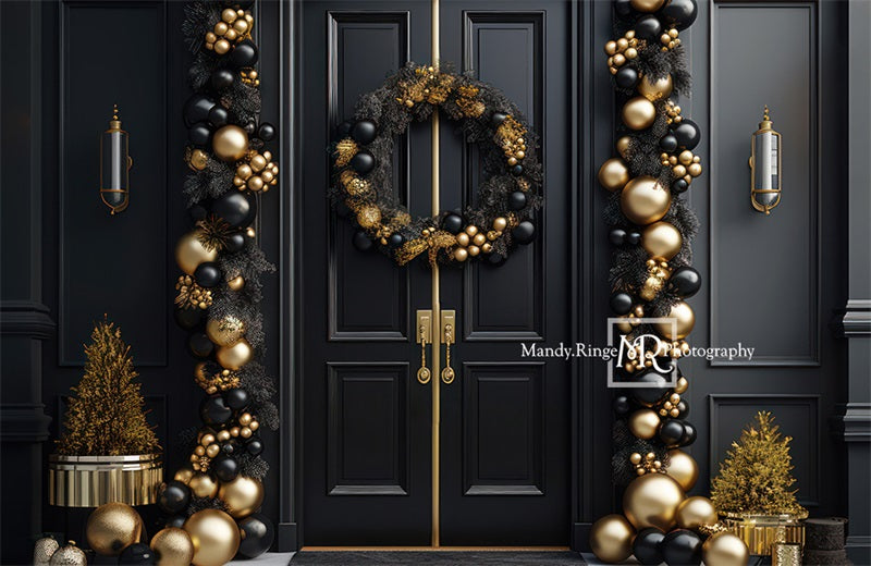 Kate Black&Gold Christmas Front Door Backdrop Designed by Mandy Ringe Photography -UK