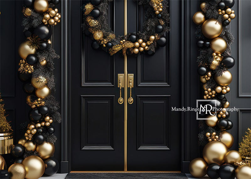 Kate Black&Gold Christmas Front Door Backdrop Designed by Mandy Ringe Photography -UK
