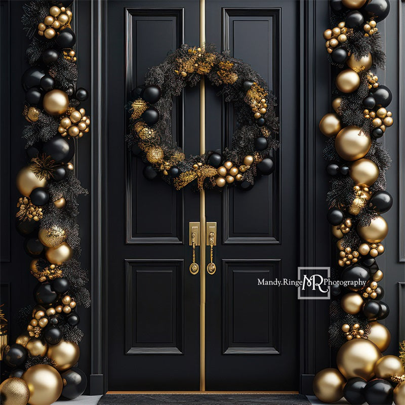 Kate Black&Gold Christmas Front Door Backdrop Designed by Mandy Ringe Photography -UK