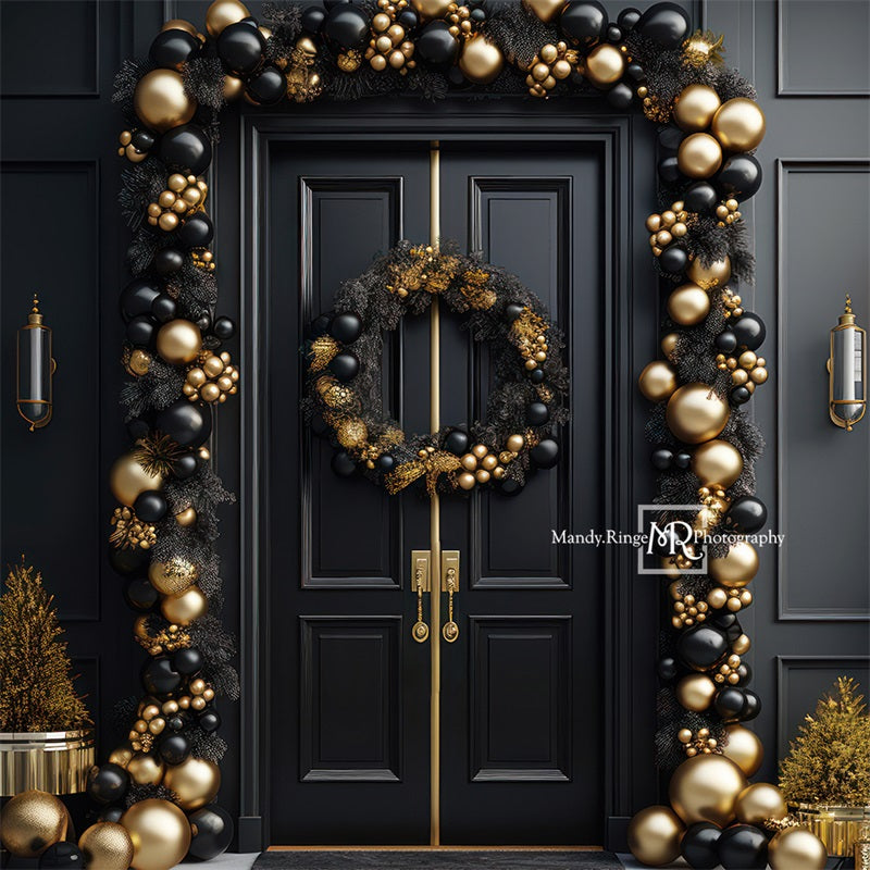 Kate Black&Gold Christmas Front Door Backdrop Designed by Mandy Ringe Photography -UK