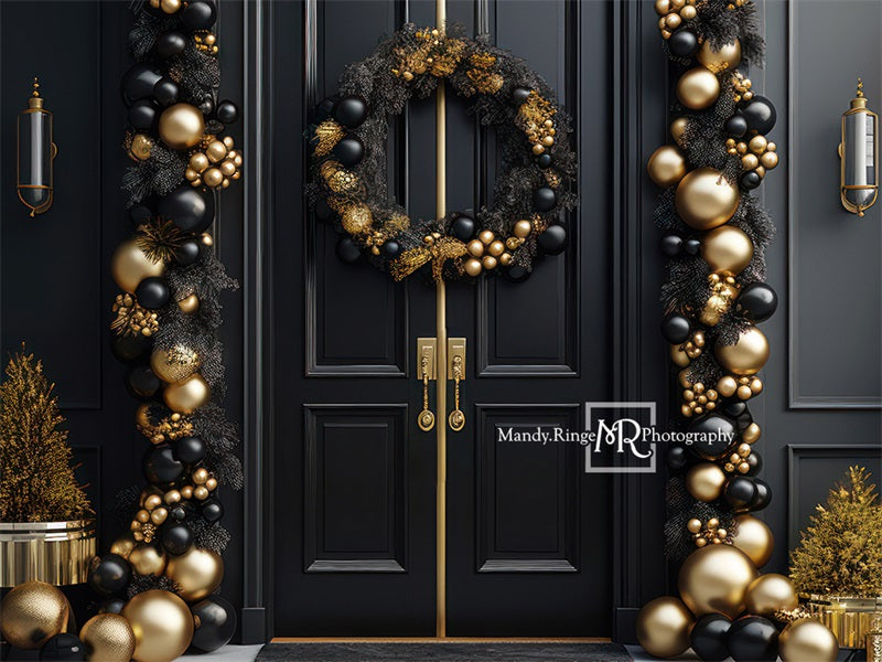 Kate Black&Gold Christmas Front Door Backdrop Designed by Mandy Ringe Photography -UK