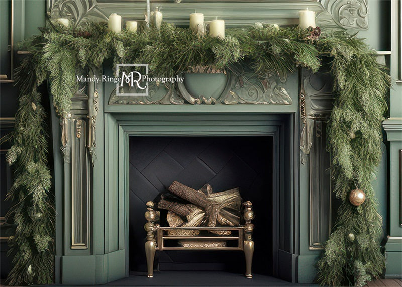 Kate Fireplace Greenery Christmas Backdrop Designed by Mandy Ringe Photography -UK