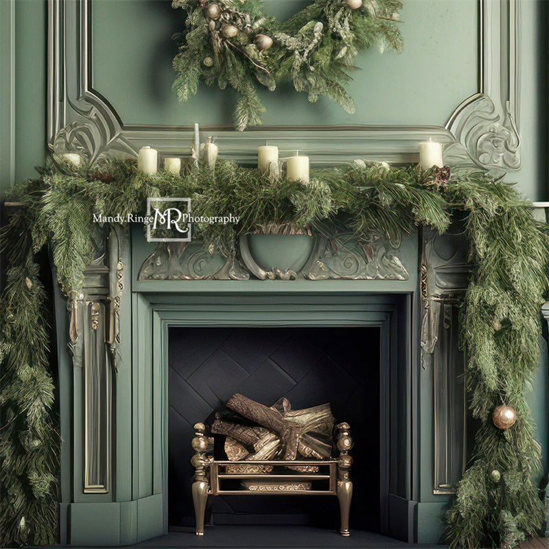 Kate Fireplace Greenery Christmas Backdrop Designed by Mandy Ringe Photography -UK