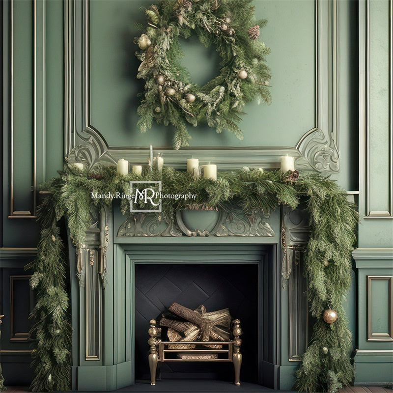 Kate Fireplace Greenery Christmas Backdrop Designed by Mandy Ringe Photography -UK