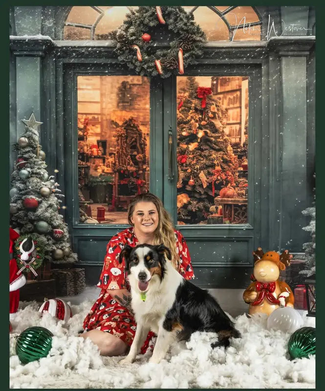 Kate Christmas Snow Green House Store Tree Backdrop Designed by Emetselch -UK