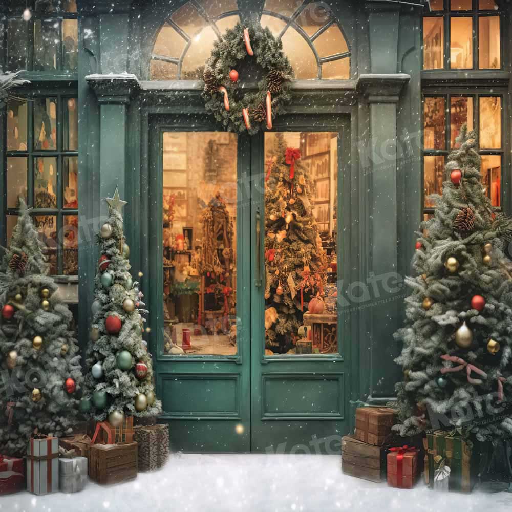 Kate Christmas Snow Green House Store Tree Backdrop Designed by Emetselch -UK