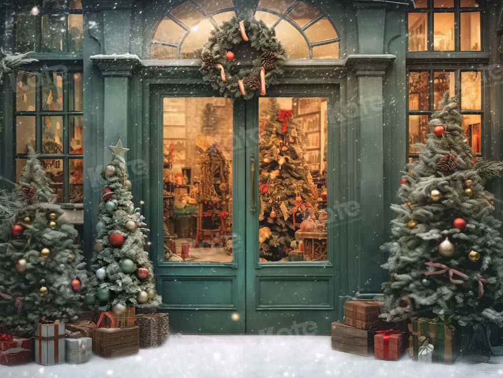 Kate Christmas Snow Green House Store Tree Backdrop Designed by Emetselch -UK