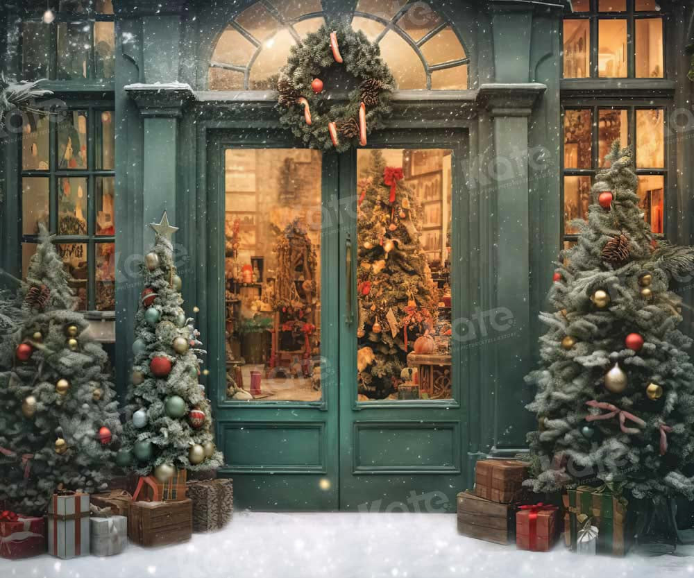 Kate Christmas Snow Green House Store Tree Backdrop Designed by Emetselch -UK