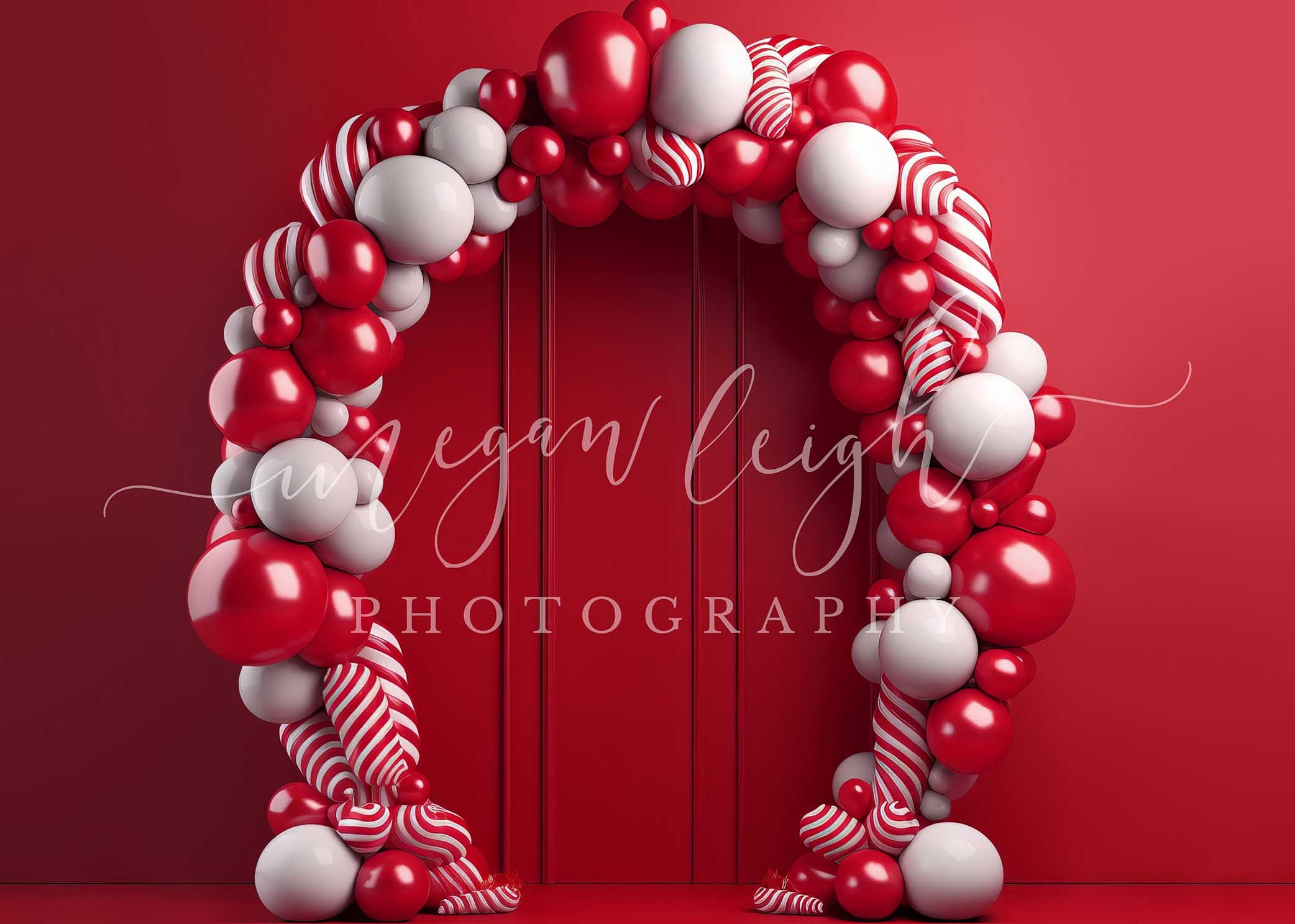 Kate Candycane Balloons Arch Red Wall Backdrop Designed by Megan Leigh Photography -UK