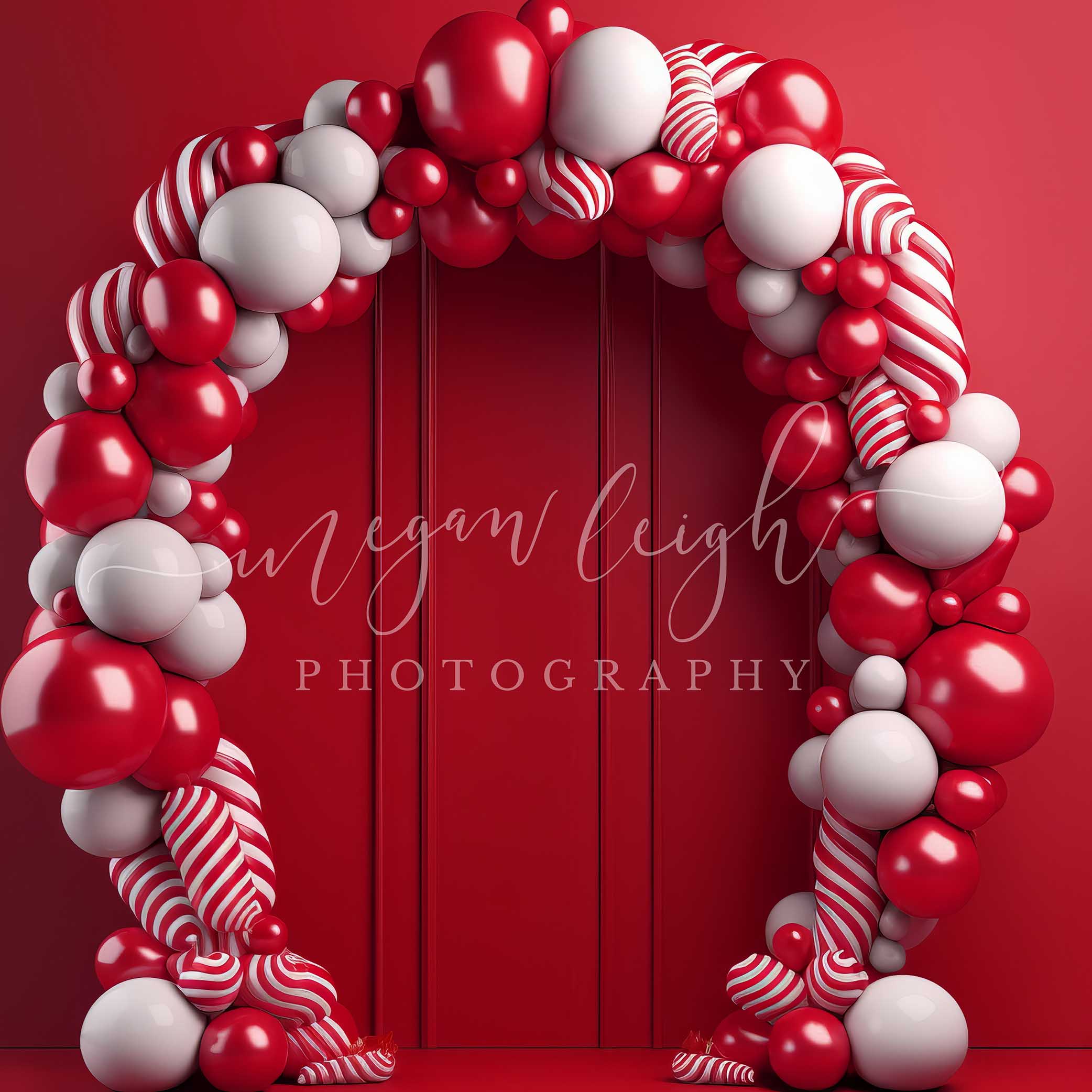 Kate Candycane Balloons Arch Red Wall Backdrop Designed by Megan Leigh Photography -UK